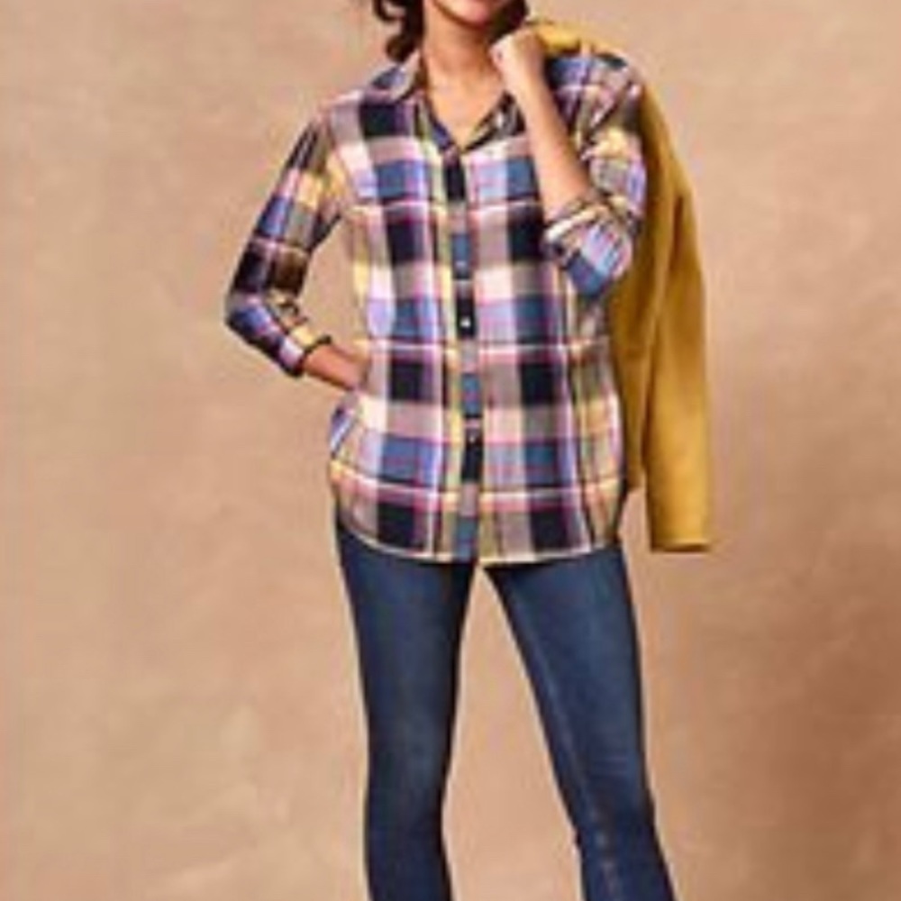 NWT Talbots Kasey Plaid Long-Button Back Shirt